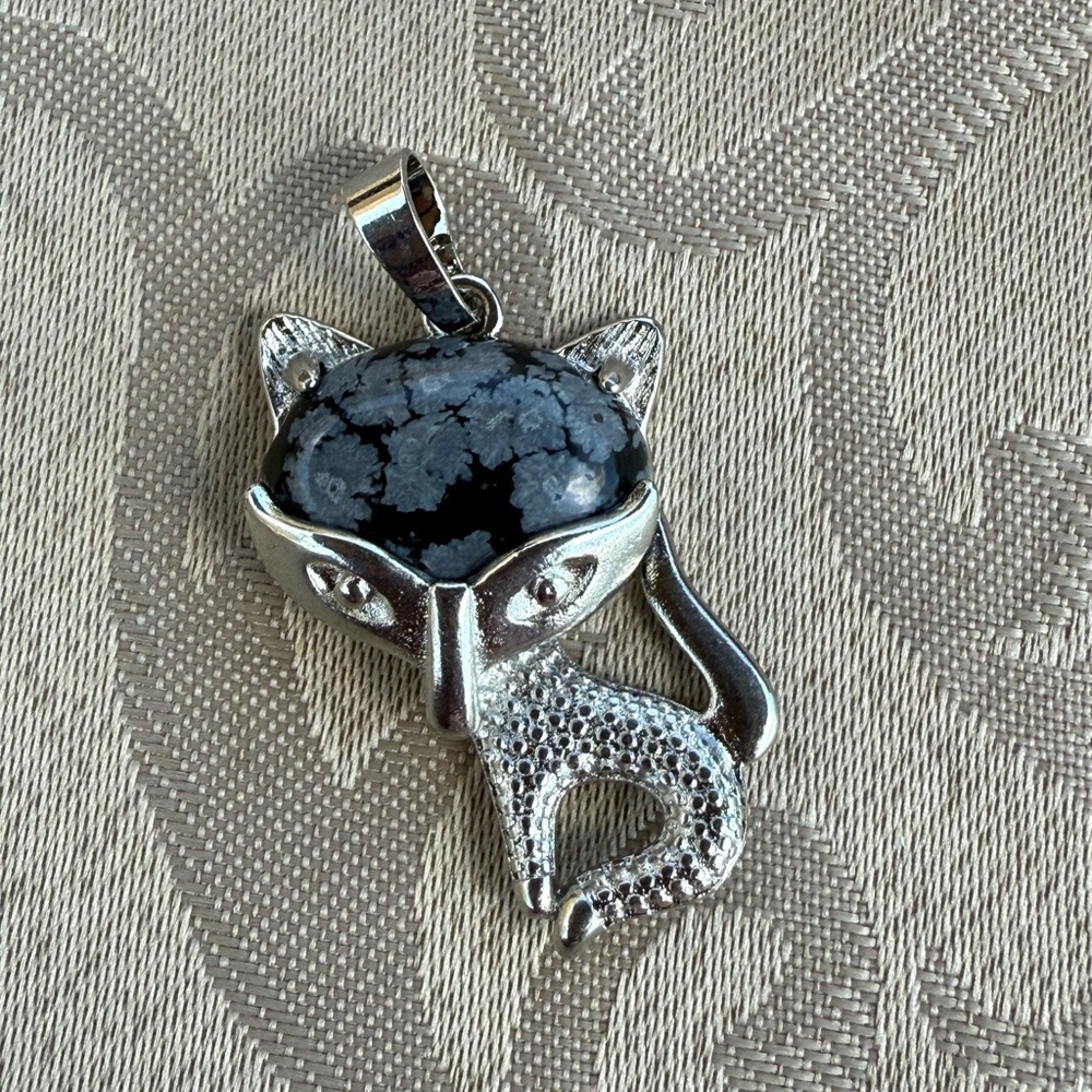 Silver and Gray Fox Pendant NWOT